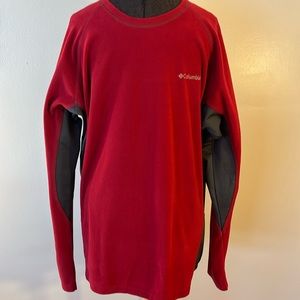 Columbia Fleece Crewneck Long Sleeve Knit Shirt Red Gray Sz XL